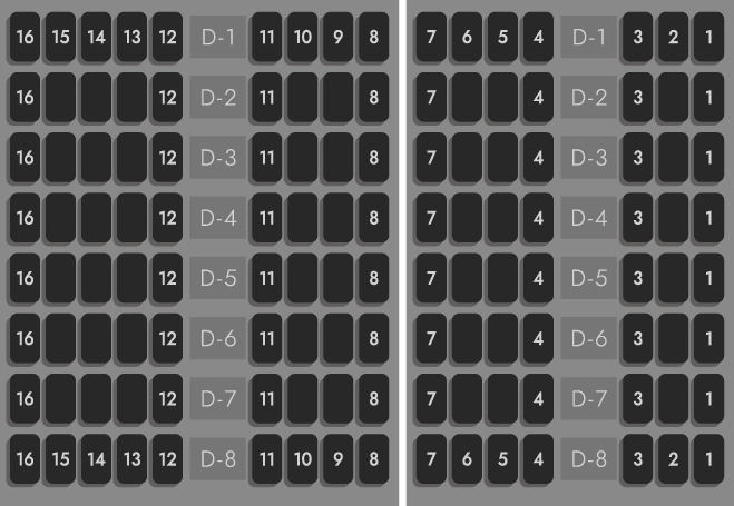 D 1 - 16の座席拡大図