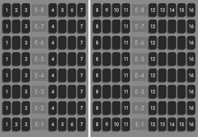 E 1 - 16の座席拡大図