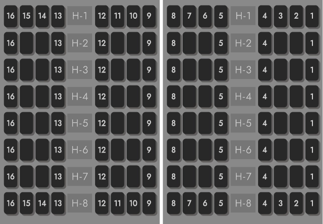 H 1 - 16の座席拡大図