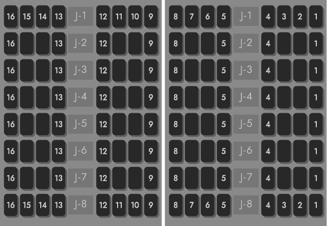 J 1 - 16の座席拡大図