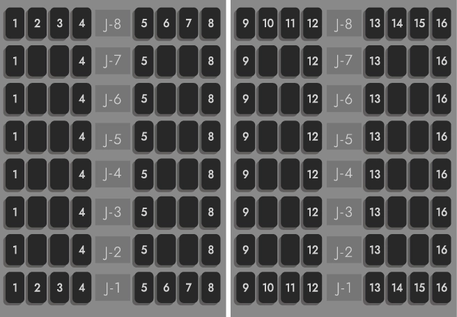 J 1 - 16の座席拡大図